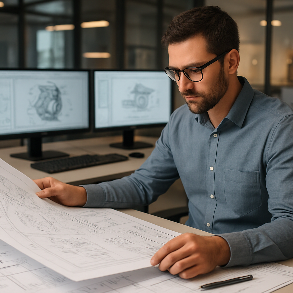 ADM Engineer reviewing technical drawings